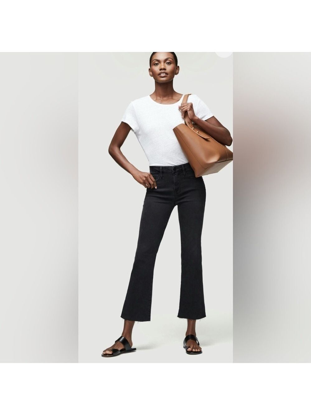 FRAME Le Crop Mini Boot Stretch Jean in Kerry Black SZ 30 - Picture 1 of 11